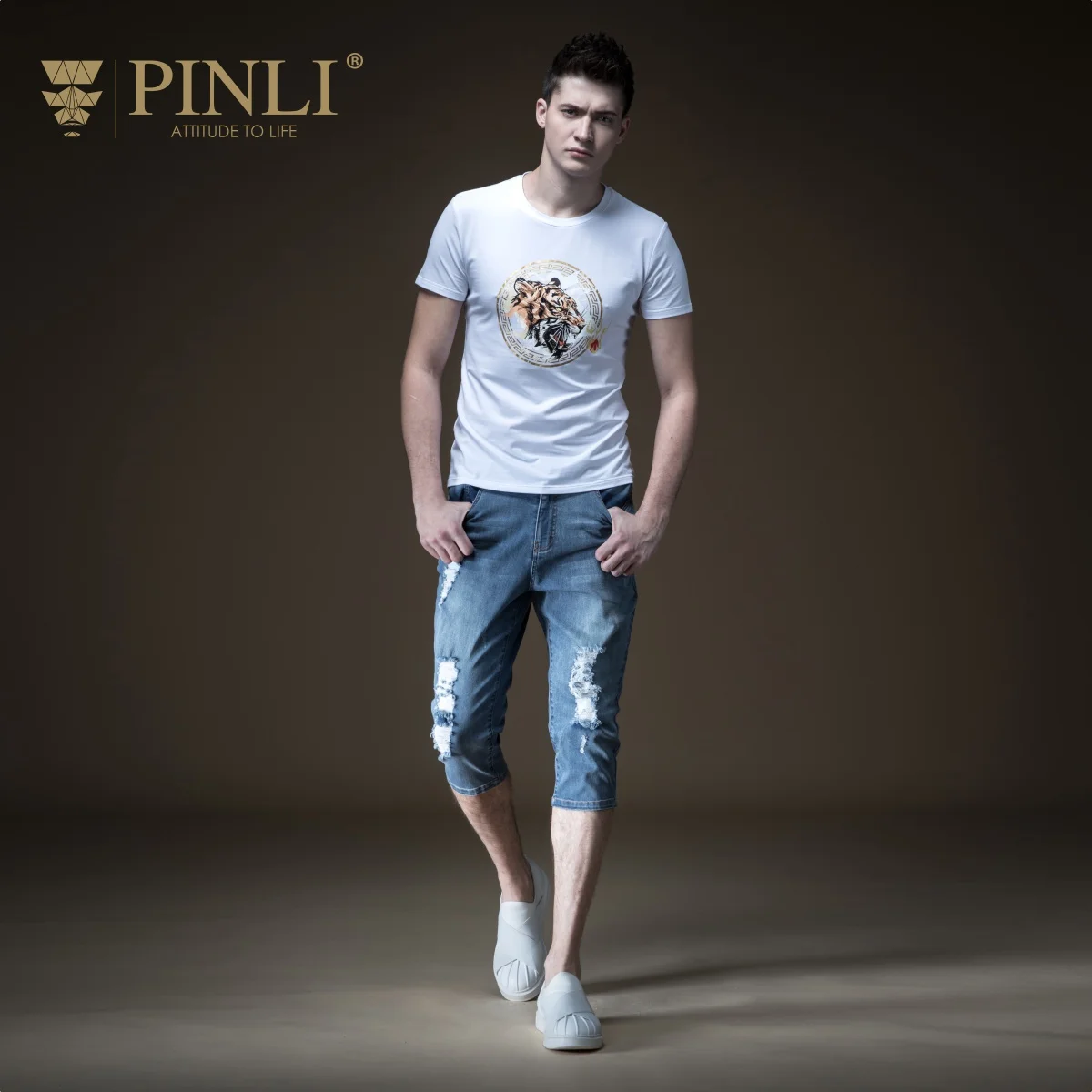 2019 Direct Selling Sale Jeans Men New Arrival Pinli Summer Men's Decoration Body Small Foot Hole Seven Points Tide B192516548 | Мужская