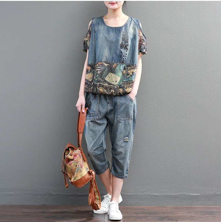 Summer 2018 Luxury Korean Girls Jeans Streetwear Women Two Pieces Set Denim Tops Tracksuit Woman Outfits Clothes Roupas A745 | Женская