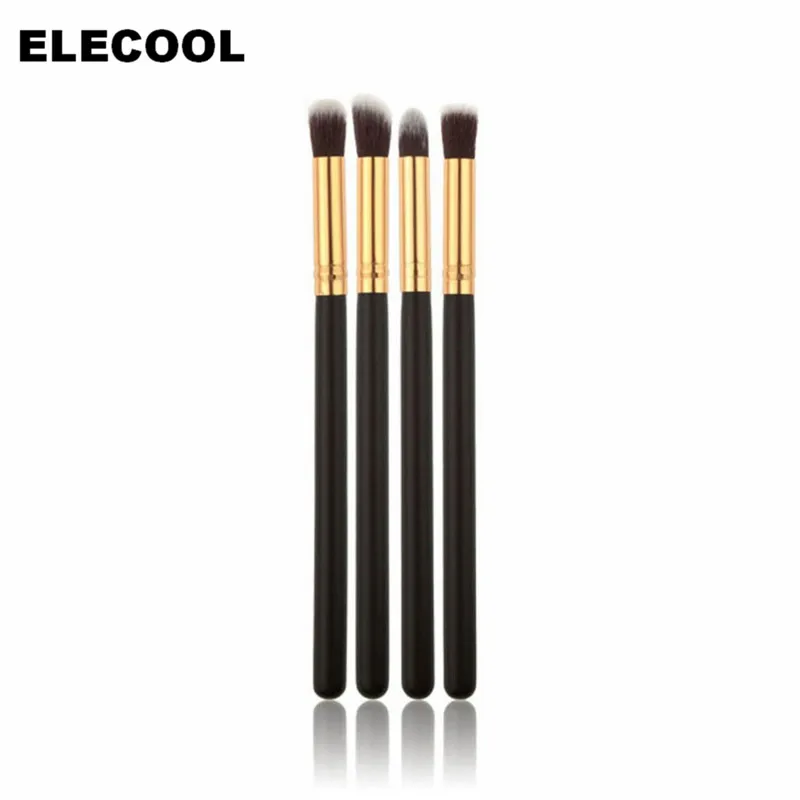 4pcs black gold ELECOOL, 10 шт./4 шт., косметические кисти для макияжа, набор, профессиональная пудра, Тональная основа, тени для век, губ, кисти для макияжа, женские инструменты для красоты - Handle Color: 4pcs black gold