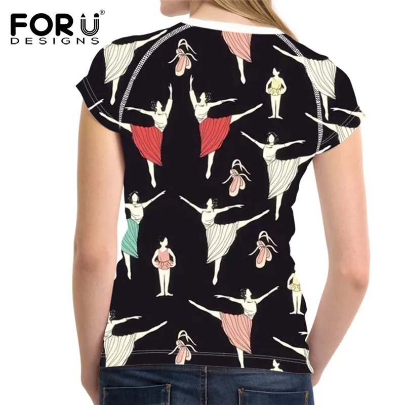 FORUDESIGNS/Милая летняя футболка для балета с принтом для девочек; женские модные летние топы; Повседневная футболка с короткими рукавами и круглым вырезом