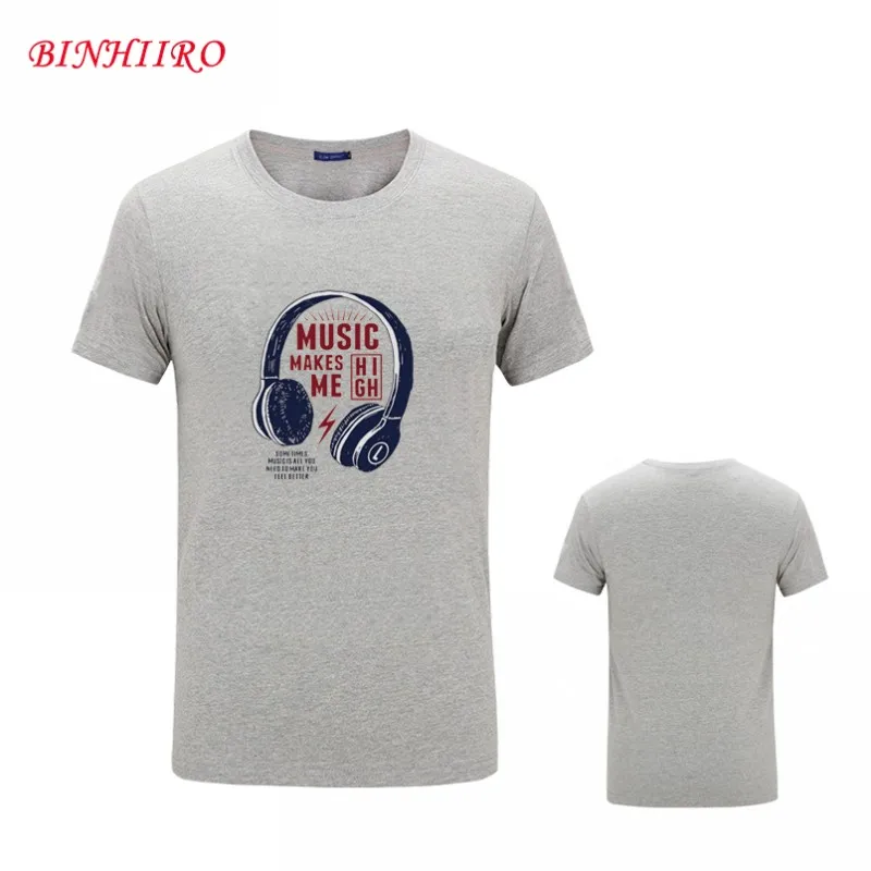 Men's Short Sleeve T-Shirt Casual Fashion Earphone Pattern Summer Cotton Brand BINHIIRO 2018 | Мужская одежда
