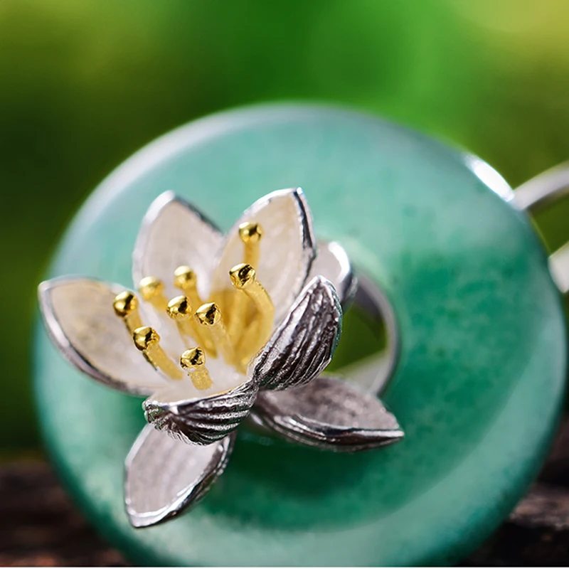 Lotus Fun Настоящее серебро 925 проба Натуральный камень творческий ручной ювелирные украшения шелест лотоса Висячие серьги для женщин Brincos