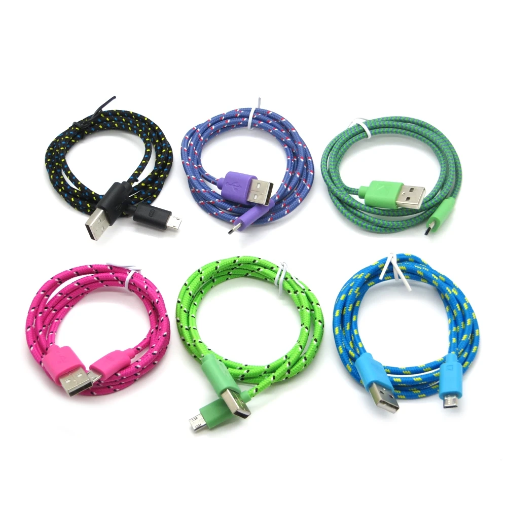 100 шт./лот нейлоновый плетеный кабель Micro USB длиной 1 м для Samsung Huawei Xiaomi Android