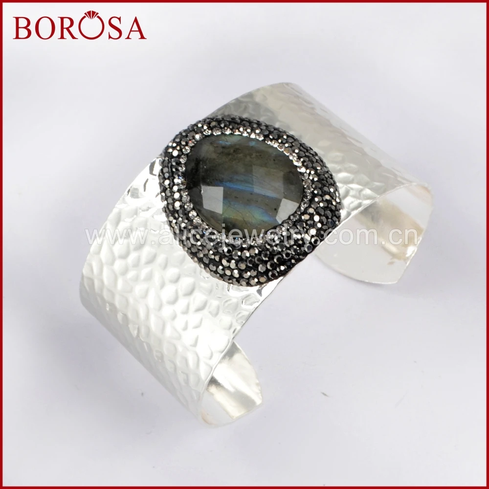 

BOROSA 3pcs Druzy Bangles Fashion Gold/Silver Color Natural Labradorite Stone Bangle Copper Bracelets for Women Jewelry JAB934