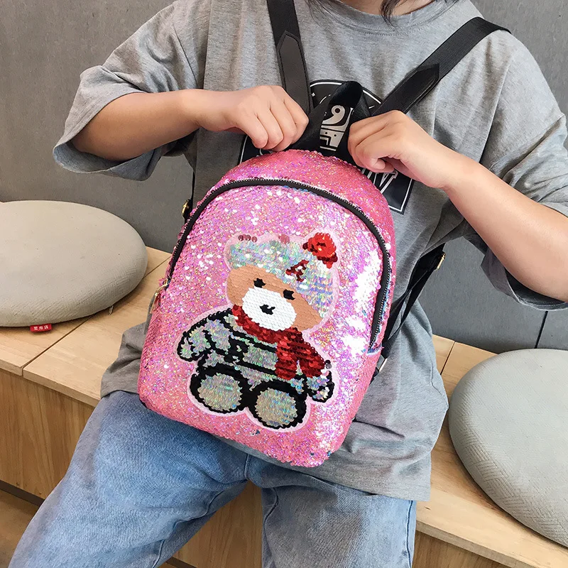 Yogodlns, модные женские рюкзаки для путешествий с милыми блестками и рисунком медведя, повседневные блестящие маленькие школьные сумки на плечо