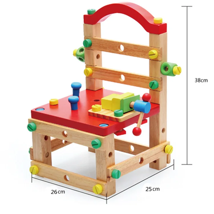 Wooden Assembled Chair Children Multi-function Screwing Blocks Variety Tool Intelligence DIY Building Toys For Kids Gift | Игрушки и