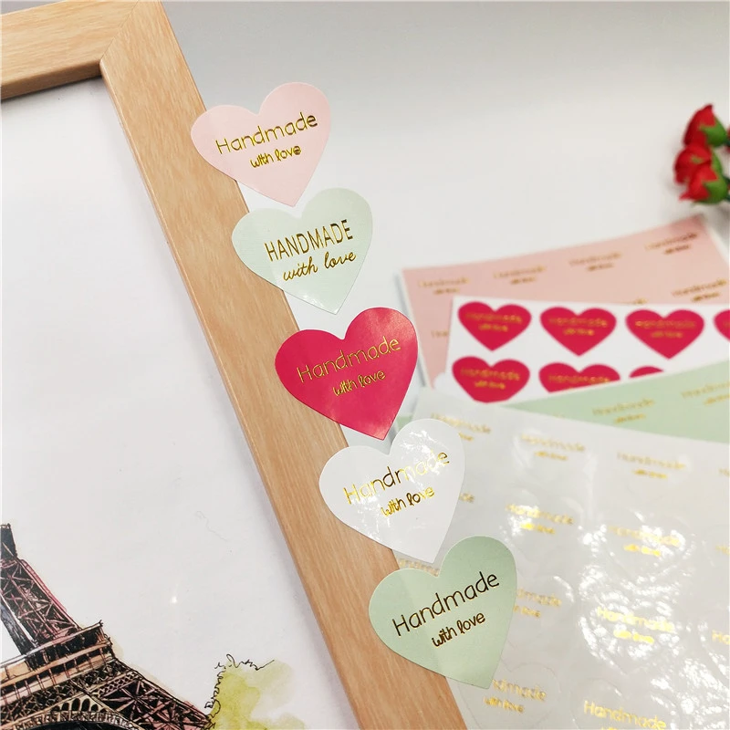100 шт. многоцветные наклейки в форме сердца золотые ручной работы с надписью Love