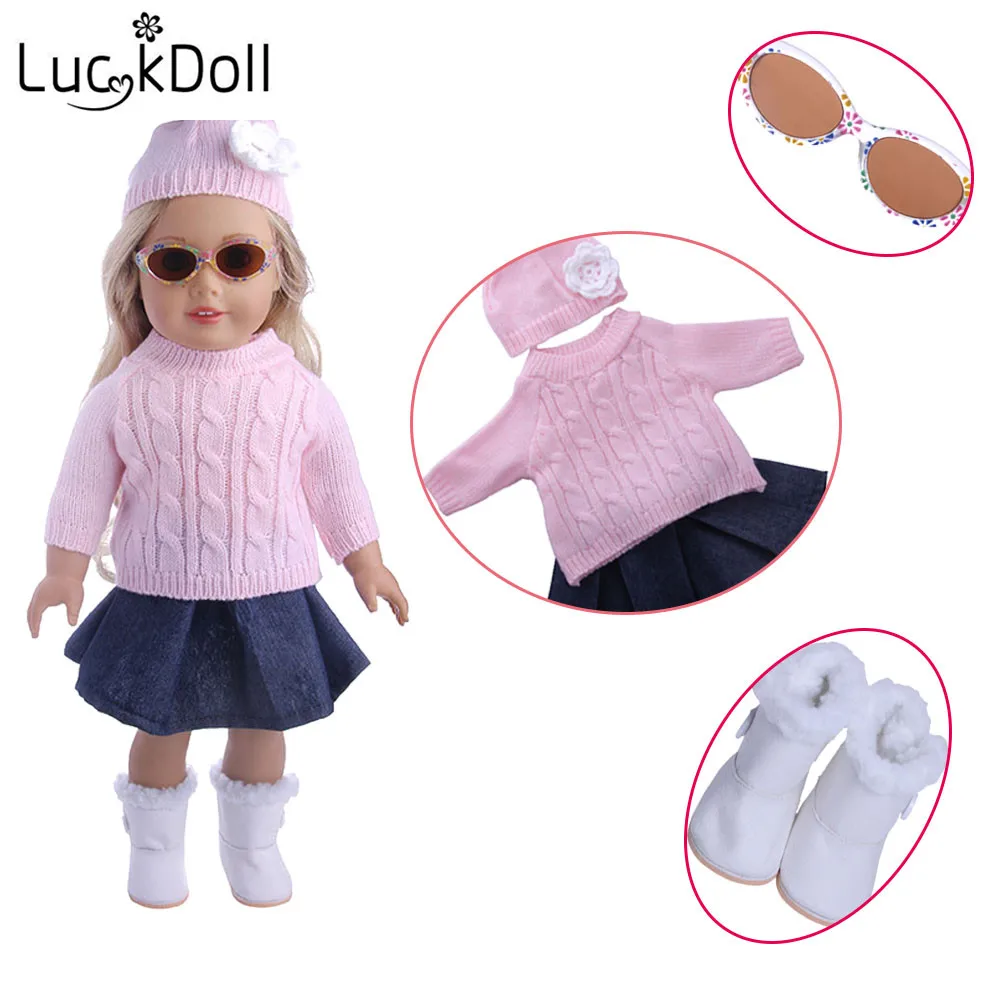 Вязаный свитер LUCKDOLL Джинсовая юбка очки для 18 дюймов американский размер 43 см