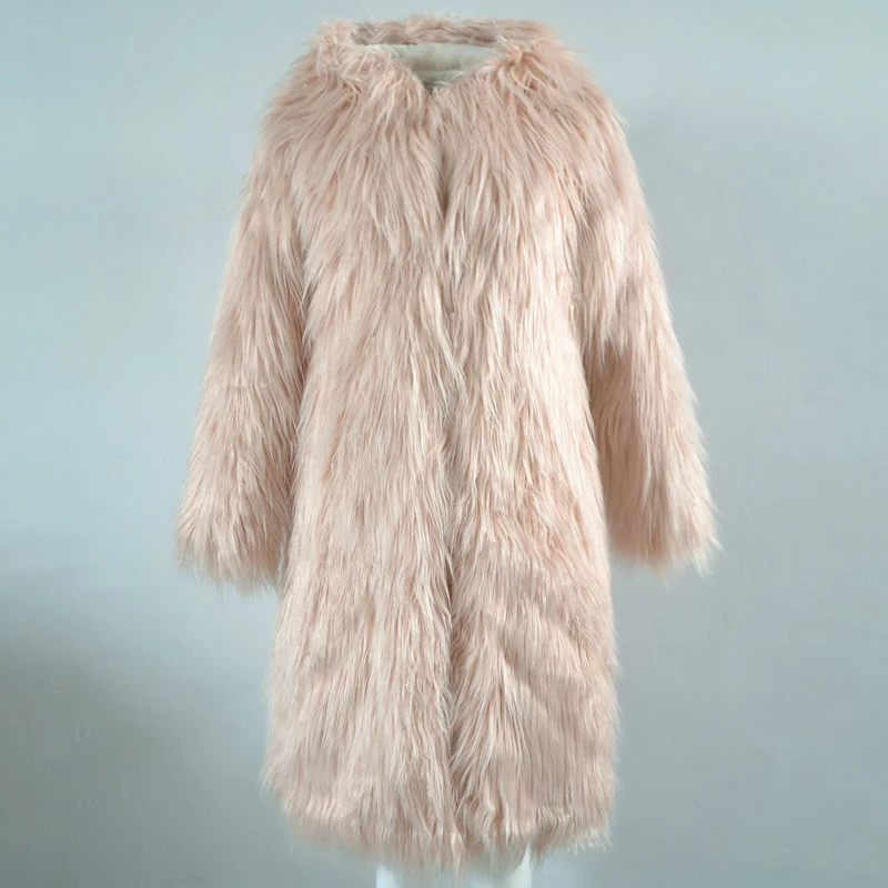 Длинное пушистое пальто из искусственного меха зимняя теплая куртка с капюшоном