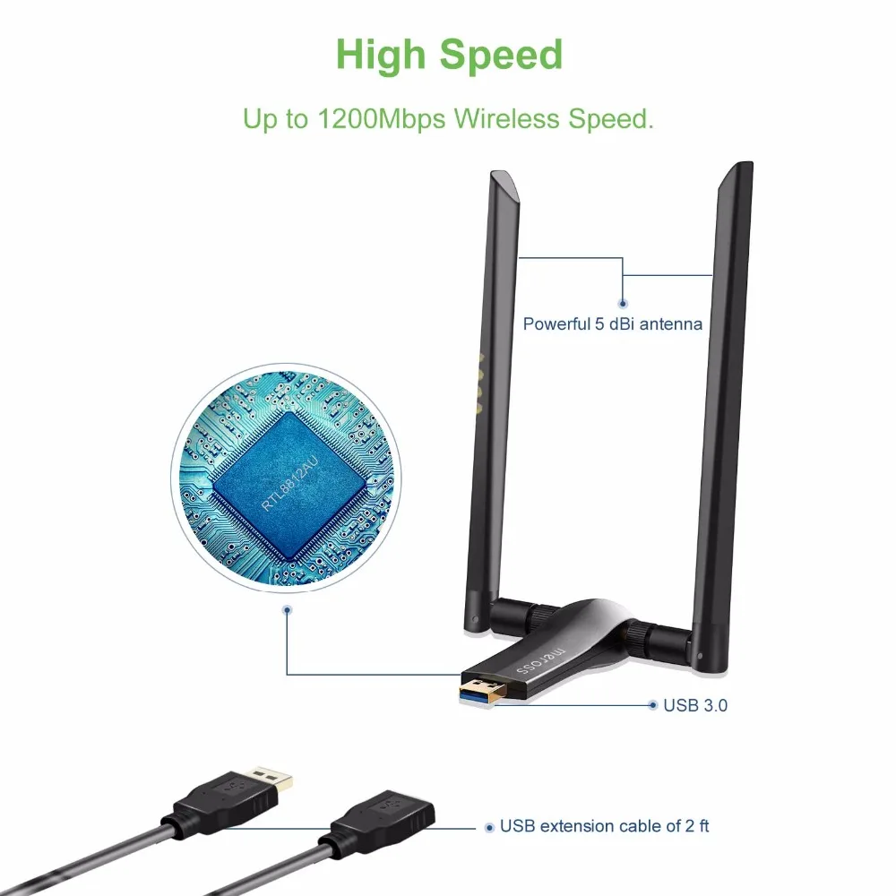 1200 Мбит/с беспроводной адаптер 802.11ac 2 4 ГГц/5 ГГц двухдиапазонный WiFi USB ключ с