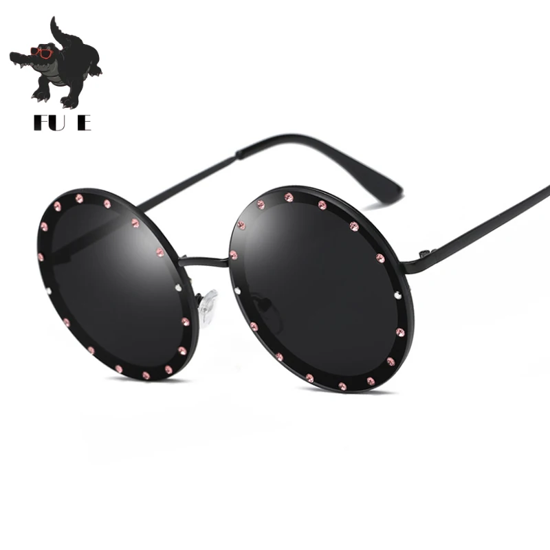 FU E модные Круглые Солнцезащитные очки женские блестящие в алмазной металлической оправе и мужские