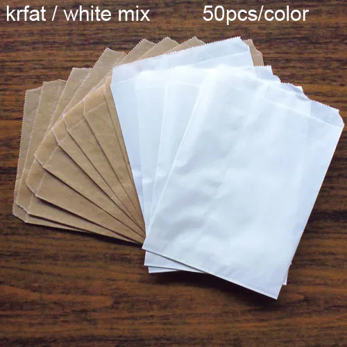 kraft and white mix 100 шт в полоску, крафт-бумажные пакеты, шеврон, однотонный белый крафт-подарок, конфетная сумка для вечеринки, дня рождения, свадьбы, попкорн, сумка подарок упаковка - Цвет: kraft and white mix