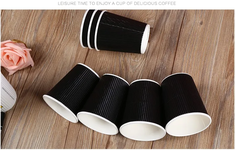 Одноразовая черно белая Толстая гофрированная бумажная кофейная чашка 8 унций