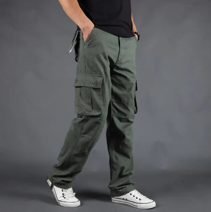 Мужские свободные брюки Карго повседневные длинные штаны хлопковые Багги для