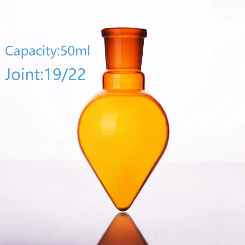 Brown pear-shaped flask,Capacity 50ml,Joint 19/22,Brown heart-shaped flasks,Brown coarse heart-shaped grinding bottles