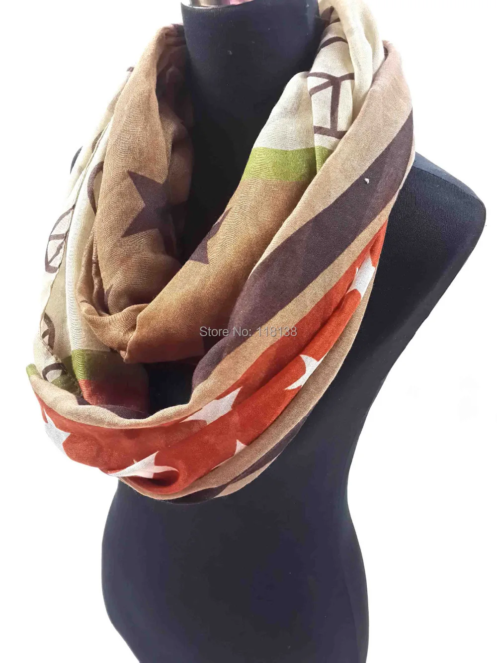 Женский шарф снуд в полоску со звездами и знаками| |