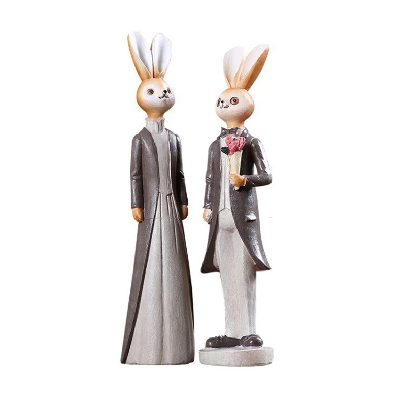 Пасторальная пара Мини фигурки кролика украшения изделия из смолы креативная