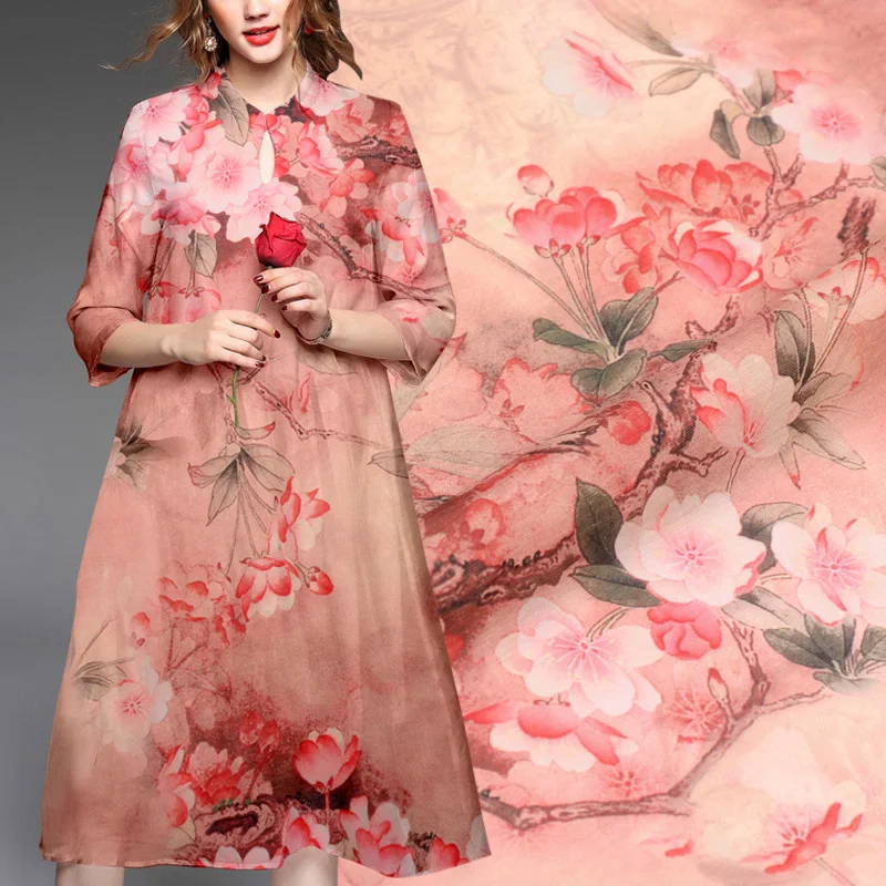 Шелковая льняная цифровая струйная шелковая конопля ширина 140 см тонкая ткань