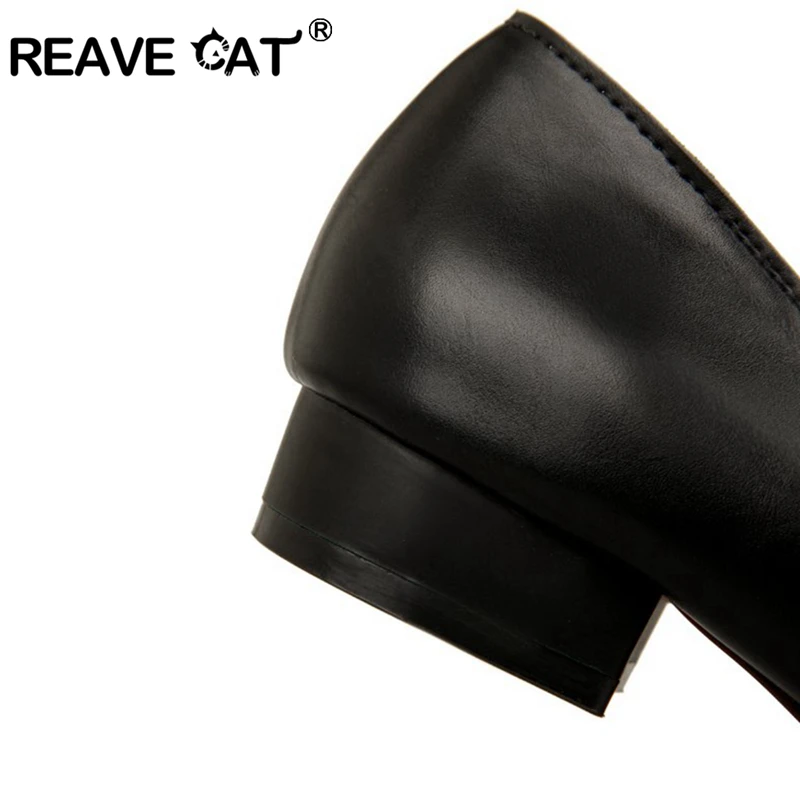 Женские кожаные туфли REAVE CAT весенне Летние повседневные черные на плоской