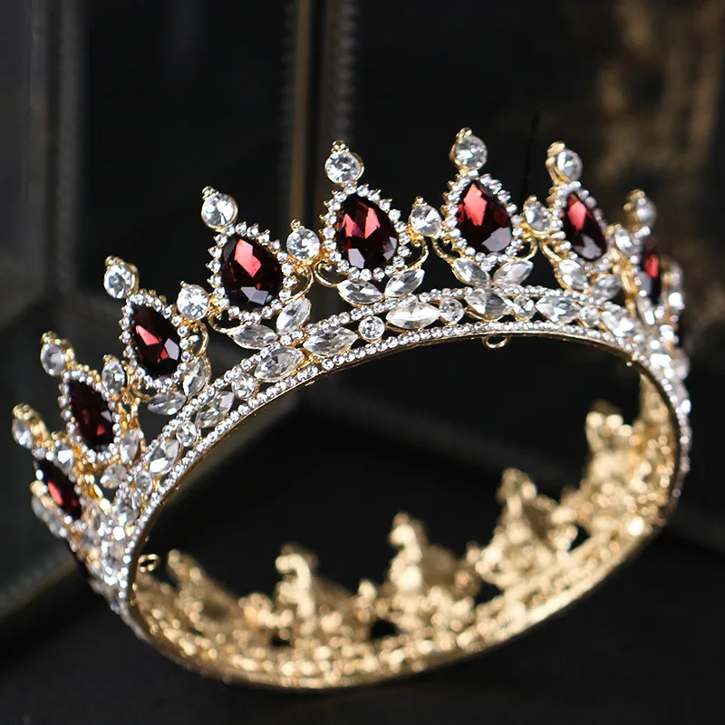 Роскошные бордовые тиара JaneVini 2018 полная круглая короны для свадьбы аксессуары