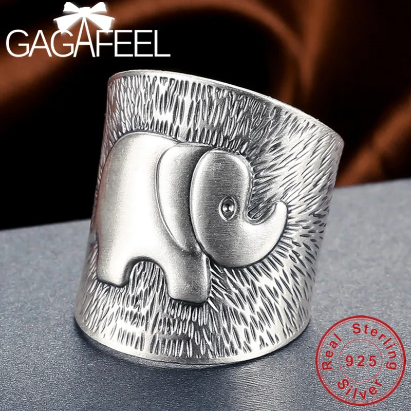 GAGAFEEL 25 мм матовые кольца со слонами S990 Стерлинговое Серебро Кольца для мужчин и