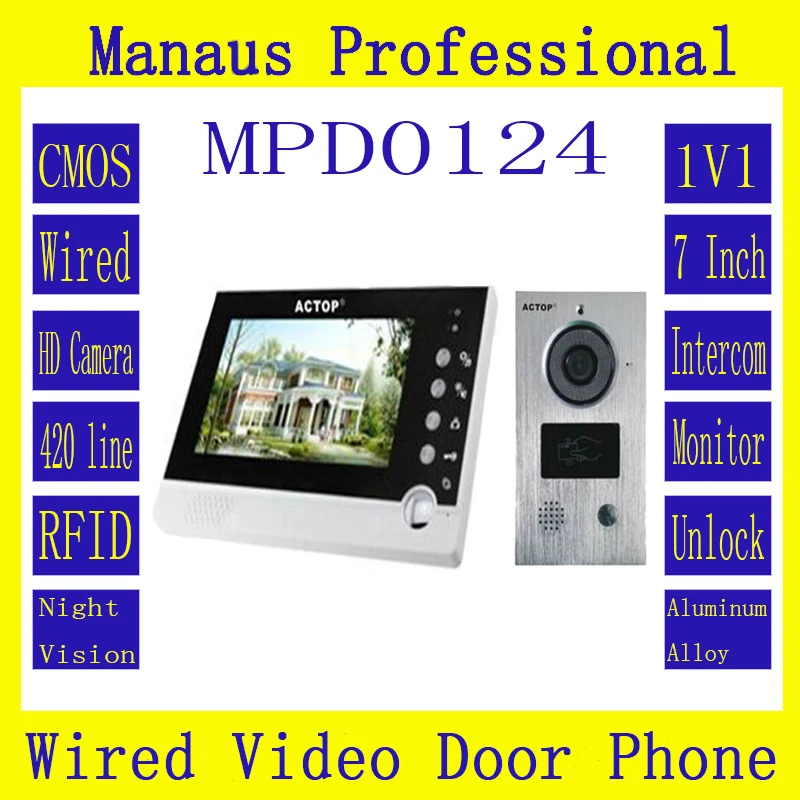 D124C горячая Распродажа 7-дюймовый цветной дисплей экран проводной домофон один к