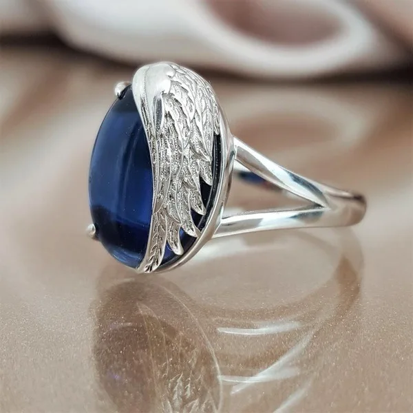 MOONROCY Серебристый Овальный кольца с синим кристаллом крыльями для вечеринок