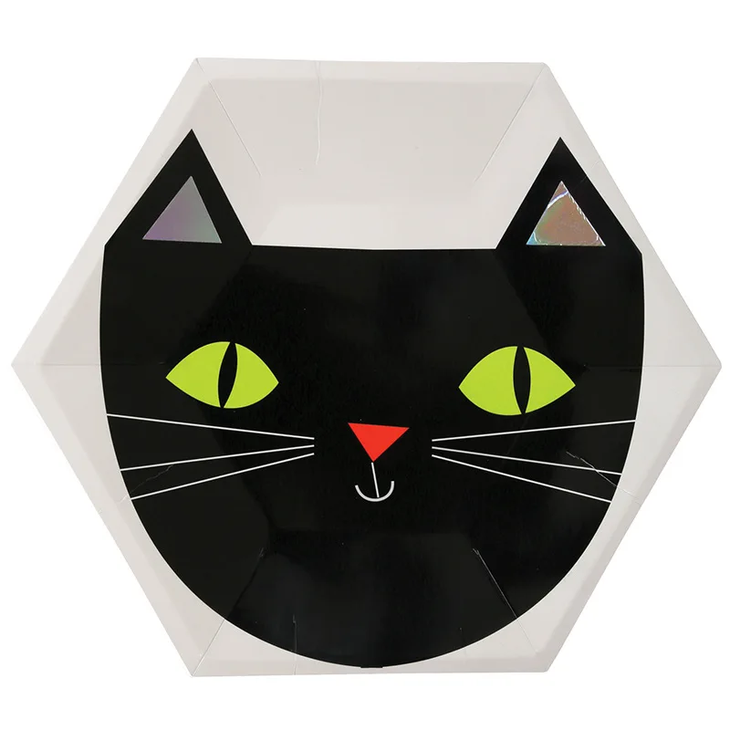 Новые 8 шт Хэллоуин тема одноразовые бумажные тарелки Паук Черный кот Тыква