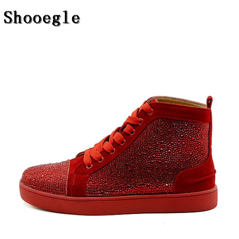 SHOOEGLE Newest Men Rhinestone Sneaker High-top Diamond Lace-up Ankle Boots Zapatillas Hombre Casual Shoes Man Free Shipping |
