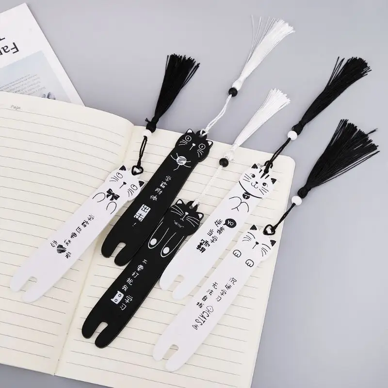 

Greative Wooden Bookmark Cute Cartoon Cat Book Page With Tassel for Student Stationery School