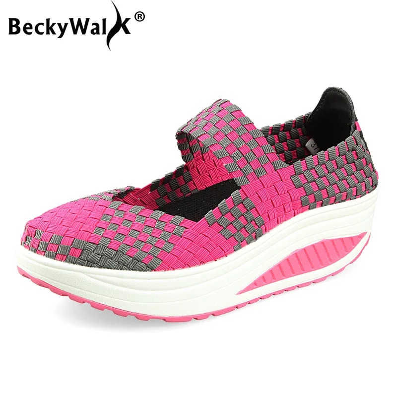 BeckyWalk/Летняя женская повседневная обувь Женская тканая на платформе дышащие