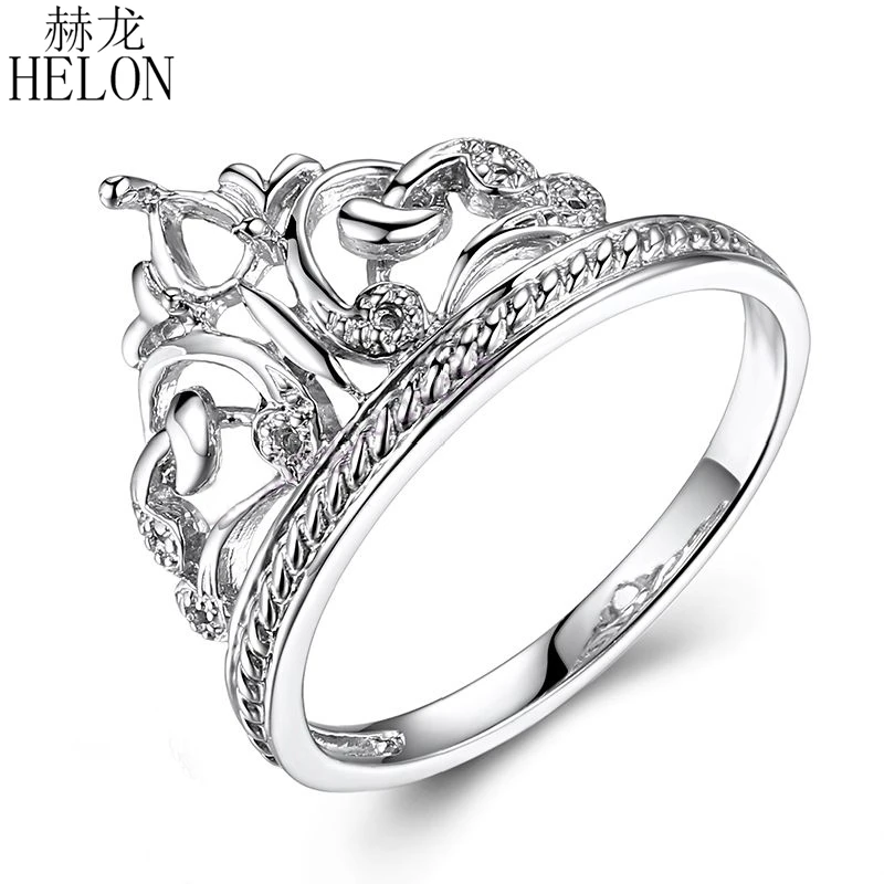 

HELON 925 Sterling Silver Engagement Wedding Semi Mount Pear 3x4mm Round 0.9-1mm Women Jewelry Crown Shape Ring Prong Setting