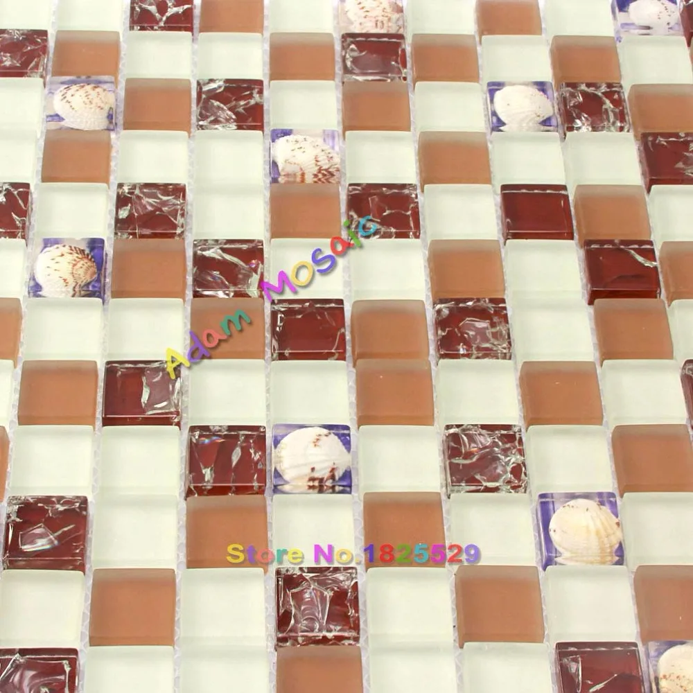 Sea Shell коричневый щитка Кухня Стекло раковины Плитки белый Ванная комната Мэтт