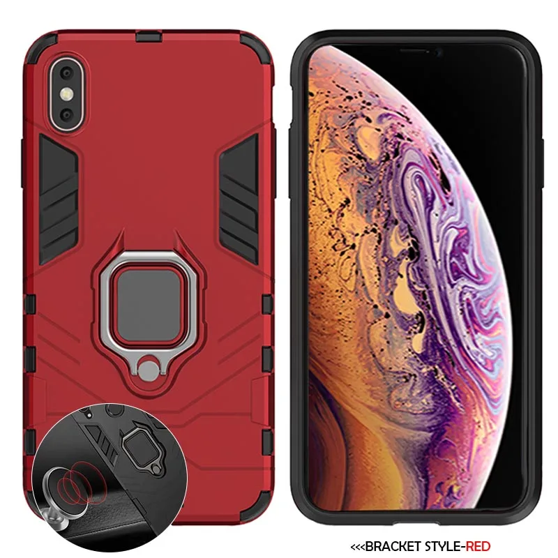Противоударный чехол для iPhone X, XR, XS, Max, 8 Plus, 6, 6s, 7, 5, SE, 5S чехол для телефона, PC+ силиконовый чехол с подставкой и изображением Железного человека - Цвет: F7-Red