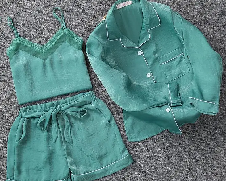 N Летняя женская шелковая пижама с принтом снега и лотоса удобный комплект из 3