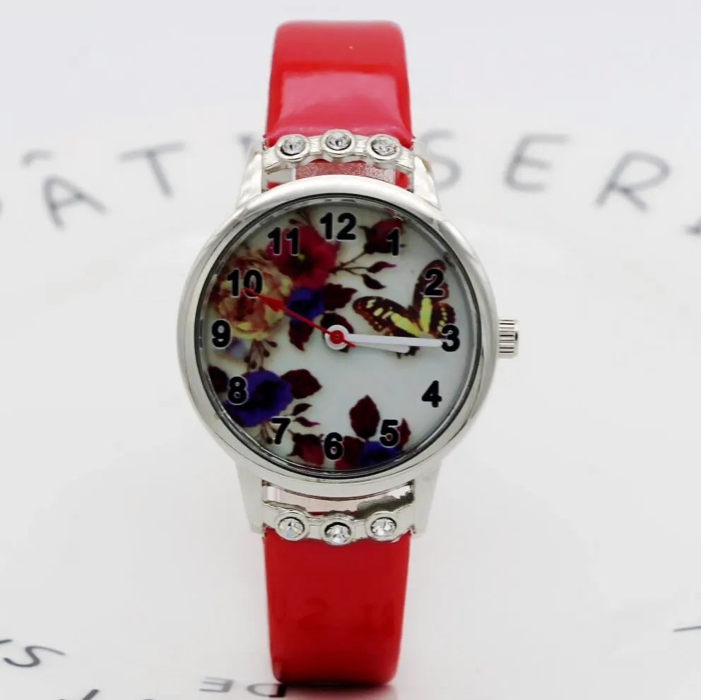 butterfly Kids Watches For Girls Children's with Diamond Cartoon Watch Leather Girl Clock relogio infantil | Наручные часы