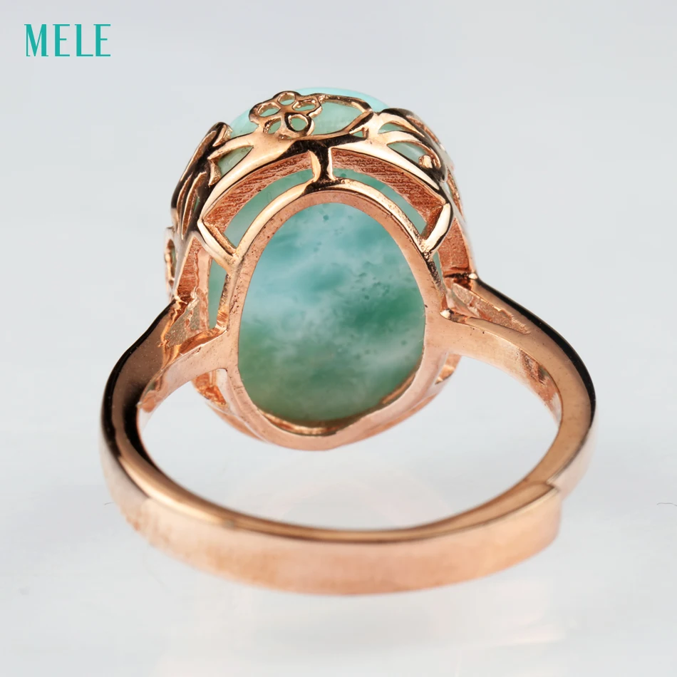 Натуральное серебряное кольцо larimar овальное 12 мм * 14 редкий и красивый синий