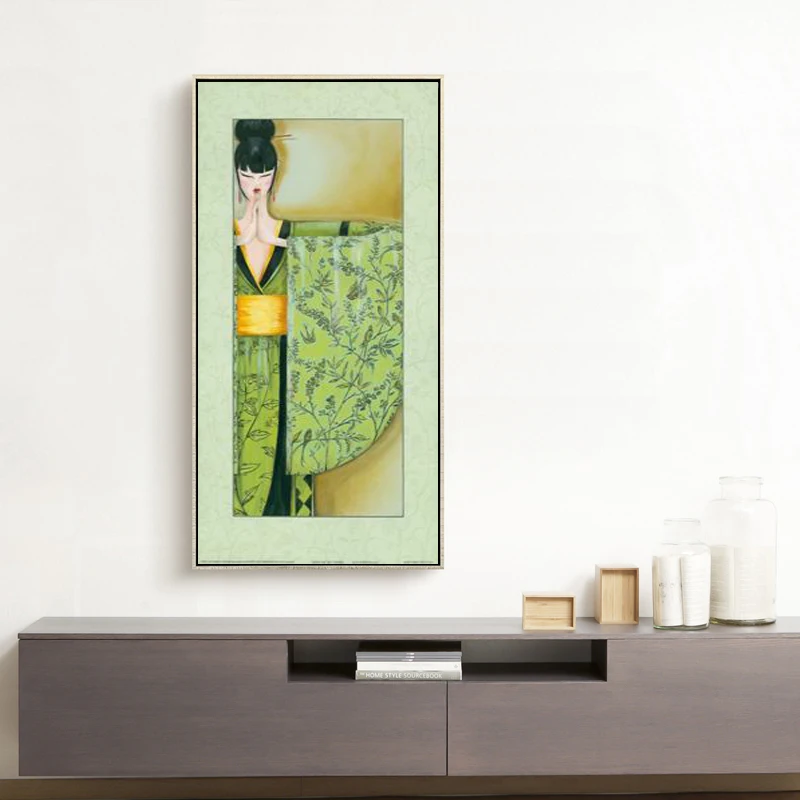 free shipping japan style kimono japanese beauty oil painting canvas prints printed on hotel wall decoration pictures | Дом и сад