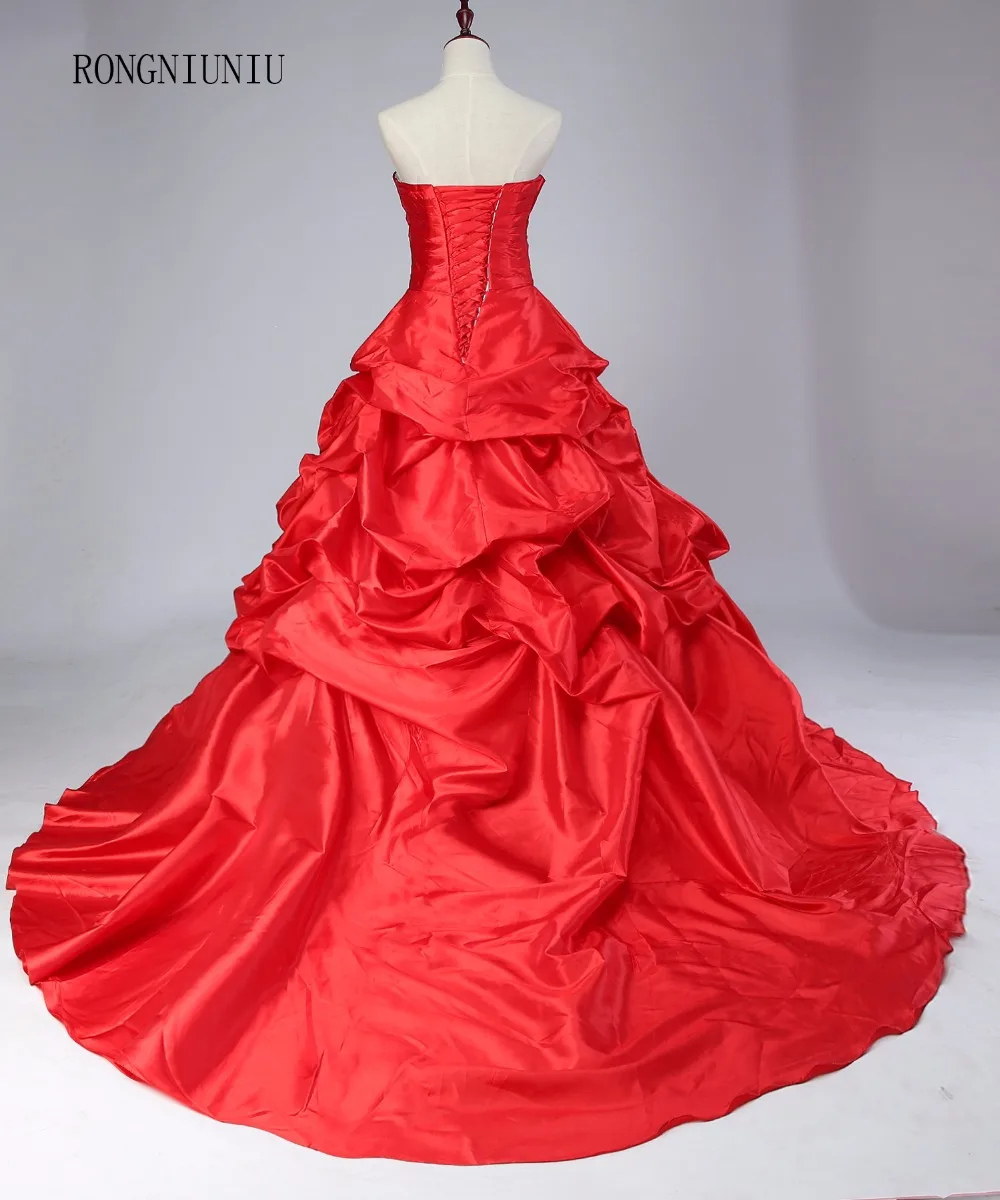 2017 Свадебные платья белого и красного цвета с милым кортом а-силуэта из тафты