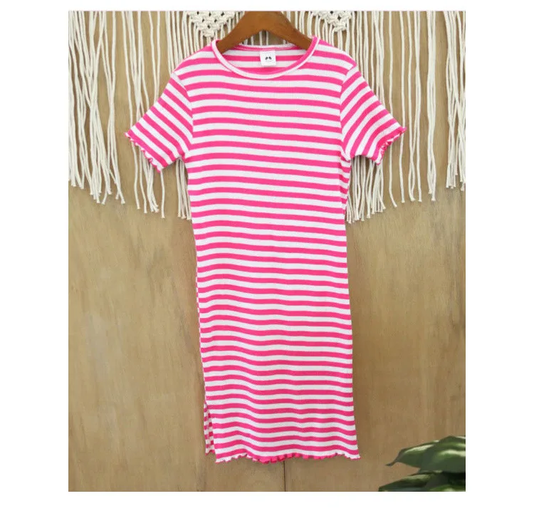 

Brand Baby Stripe Dress 2019 New Children's Dress Girls Summer Dress Toddler Short Sleeve Clothes Elastic Leisure Clothes,#3856