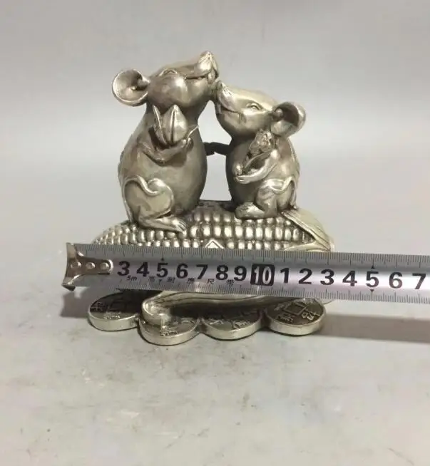 Collectible archaize white copper Two rats eat corn statue | Дом и сад