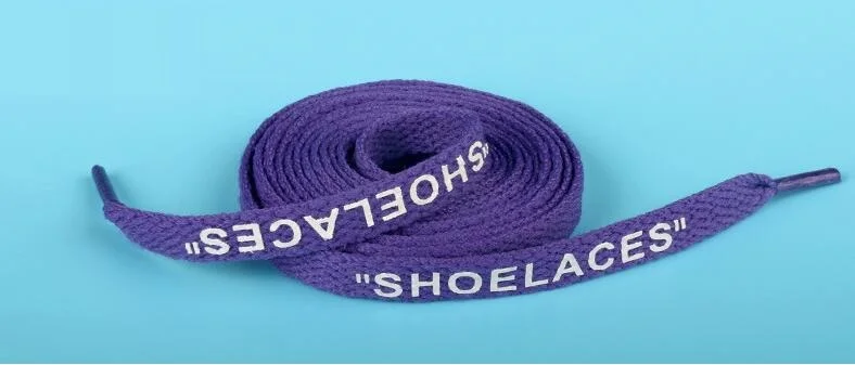 purple Напечатаны OW шнурки от кроссовок Белое кружево Kanye Мода аксессуары для обуви AJ кружева Овальные Плоские не протирающие печати "шнурки" - Цвет: purple