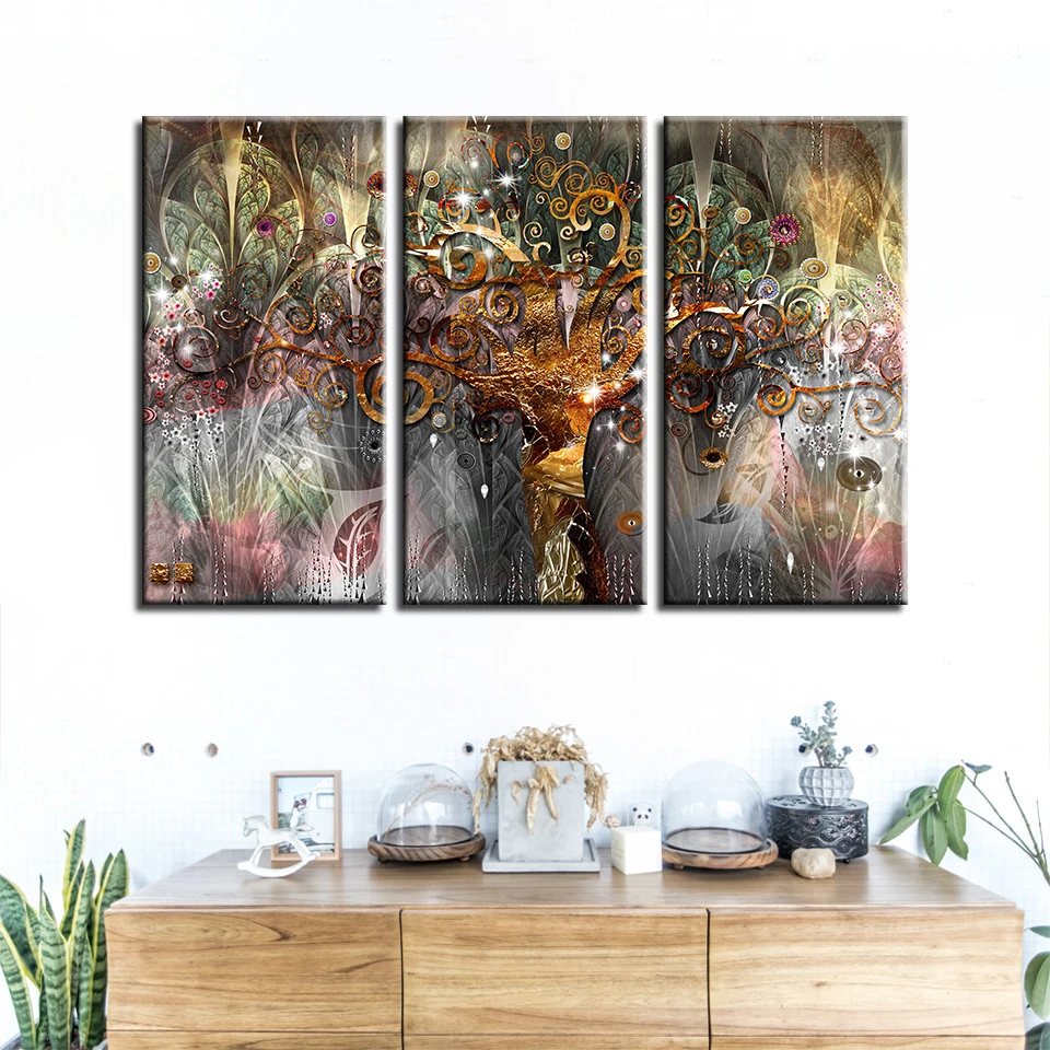 Печать на холсте плакат Спальня Wall Art рамка комплект из 3 предметов Густав Климт