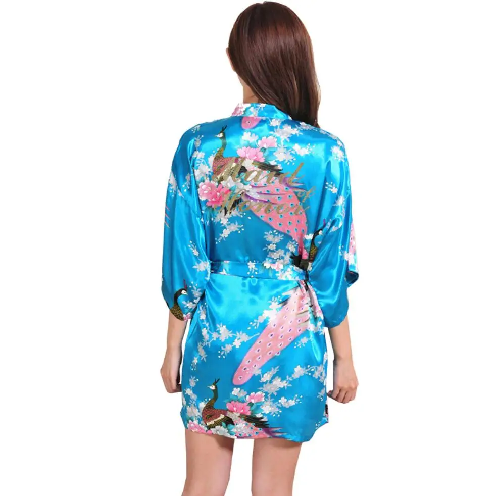 Lakeblue Maid of Hon VLENATLNO Свадебный халат для невесты, подружки невесты, цветочный халат, атласный халат из вискозы, ночная рубашка для женщин, кимоно, пижама с цветами размера плюс - Цвет: Lakeblue Maid of Hon