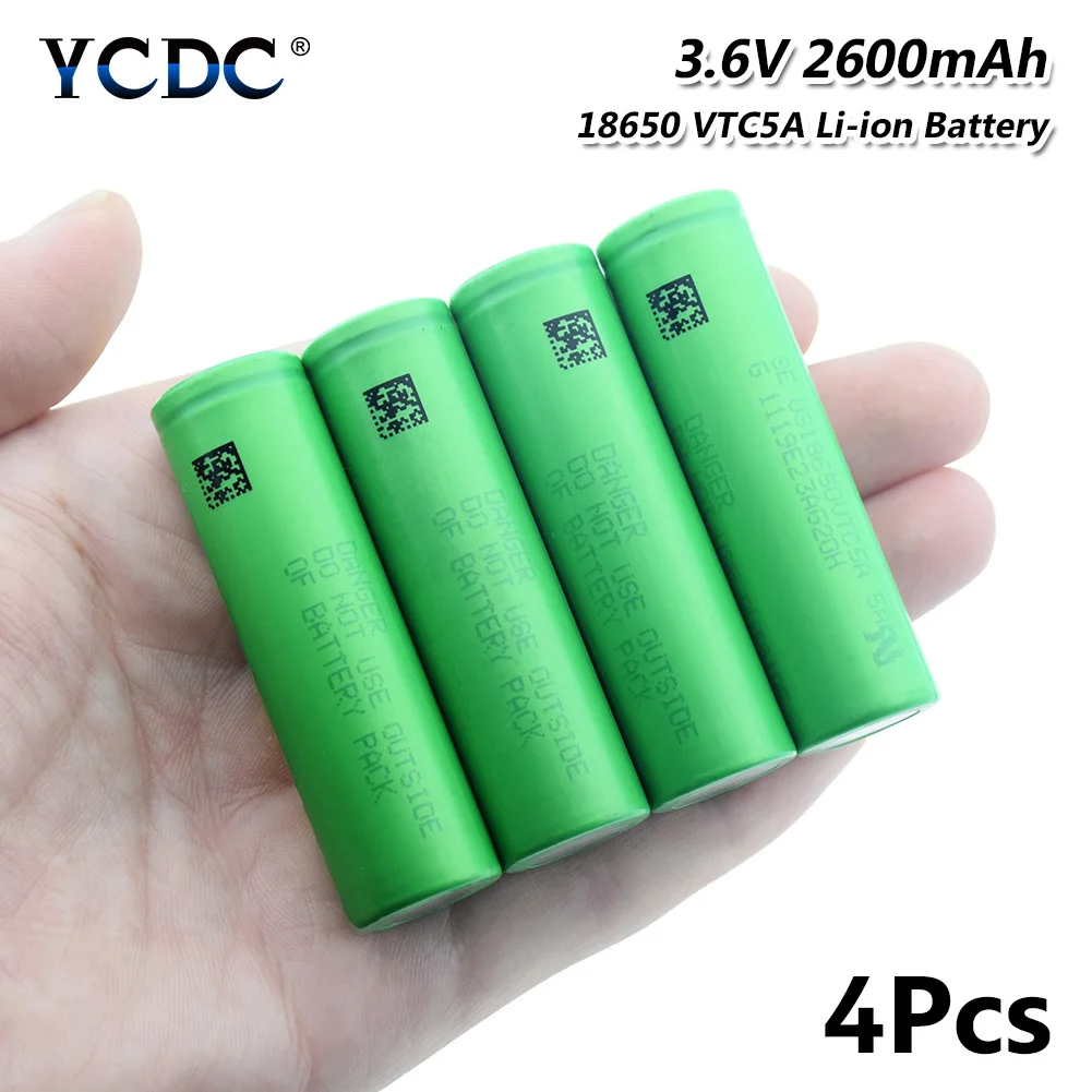 4 Pcs 18650VTC5A перезаряжаемые Li-Po литий-полимерный аккумулятор 35A высокий расход 2600 мАч сменные батареи для Vape игрушка-фонарик - Цвет: 4 Pcs