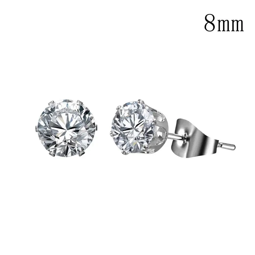 8mm white 1 пара, серебряные круглые серьги-гвоздики для женщин, CZ AAA циркон, серьги-гвоздики, ювелирные изделия из хирургической стали, 3 мм-10 мм, подарок для женщин и девушек - Окраска металла: 8mm white
