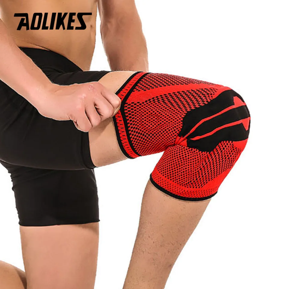 AOLIKES, 1 шт., поддержка колена для фитнеса, бега, защита, для спортзала, спортивные подтяжки, наколенники, эластичные, нейлоновые, с силиконовой подкладкой, компрессионные наколенники