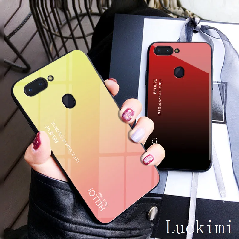 For OPPO R17pro R9splus R11splus R15 PRO Find x Realme1 Realme2 Realme3PRO A1 K1 A5 F5 F3 Soft TPU Luxury Gradient Glass case |
