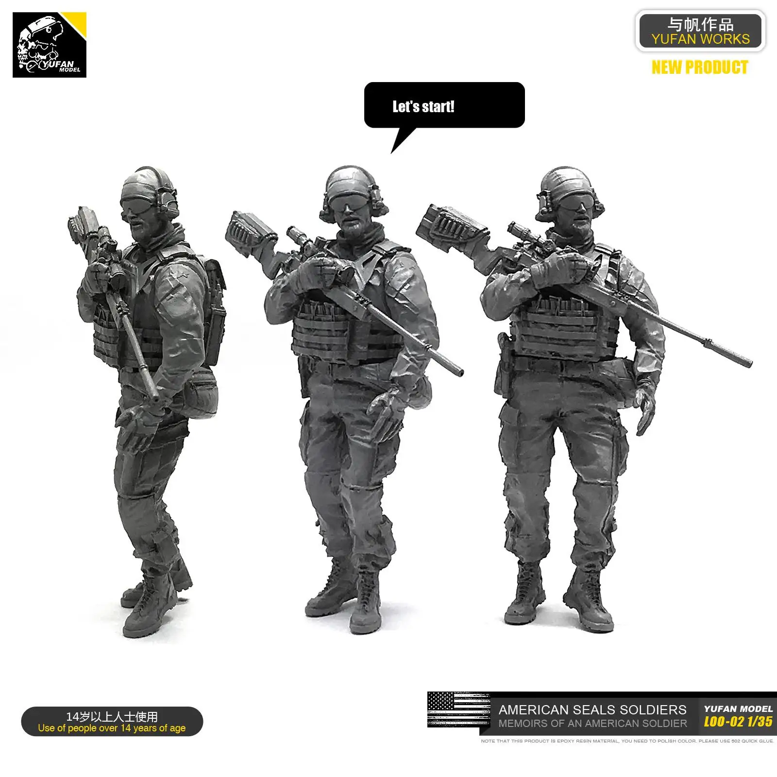 Yufan модель 1/35 Рисунок Модель комплект США Уплотнения снайперский каучуковый солдат unmount Loo-02 - Цвет: Серый