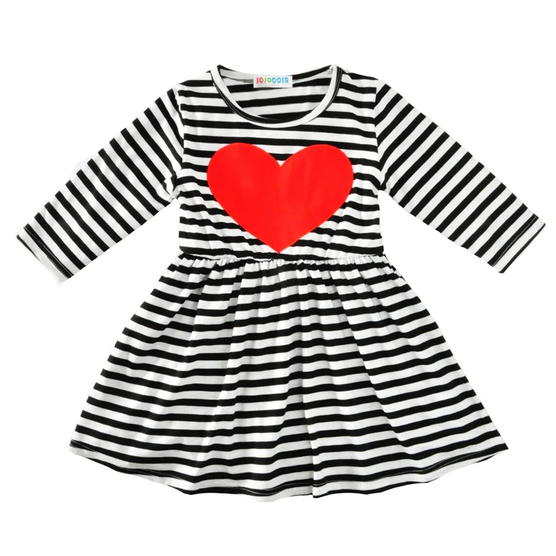 Girls Dress 2017 New Autumn Brand Cotton Clothes Design Baby Red Hearts Stripes Pattern Kids Clothing | Детская одежда и обувь